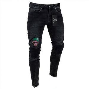 2018 Fashion Mens Jeans Fortnite Skinny Rip Slim Stretch Denim Distress Frayed Biker Jeans Boys Embroidered Pencil Trousers