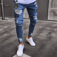 2018 Fashion Mens Jeans Fortnite Skinny Rip Slim Stretch Denim Distress Frayed Biker Jeans Boys Embroidered Pencil Trousers